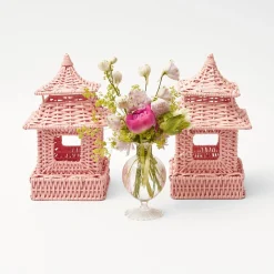 Outlet Mrs. Alice Pink Rattan Pagoda Lantern Set