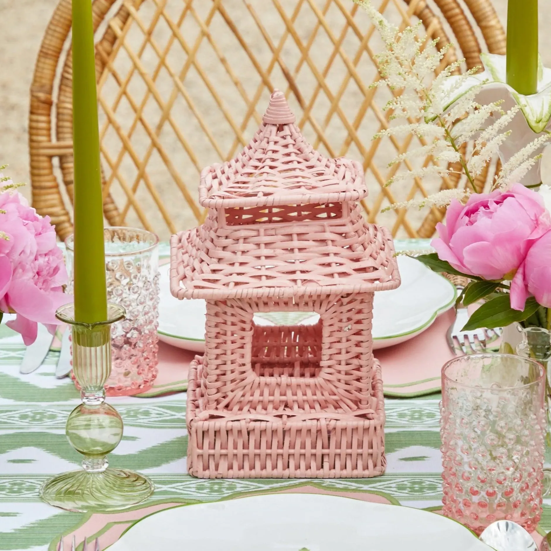 Discount Mrs. Alice Pink Rattan Pagoda Lantern Set