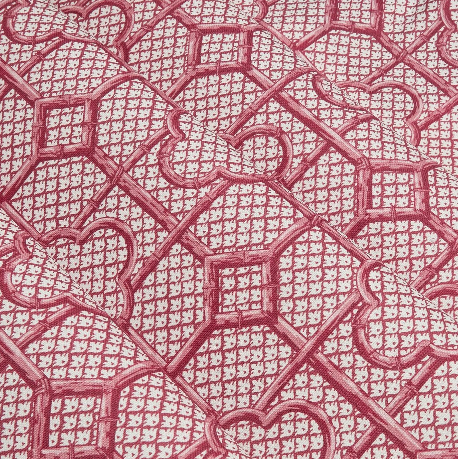 Clearance Mrs. Alice Raspberry Pink Bamboo Trellis Fabric