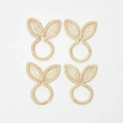 Online Mrs. Alice Rattan Bunny Napkin Rings (Set Of 4)