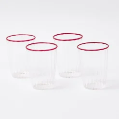Hot Mrs. Alice Red Rim Water Glasses (Set Of 4)