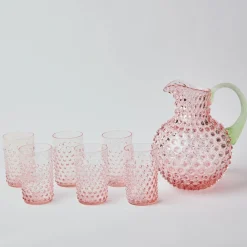 Best Mrs. Alice Rose Hobnail Jug With Emerald Handle & Glasses (Set Of 6)