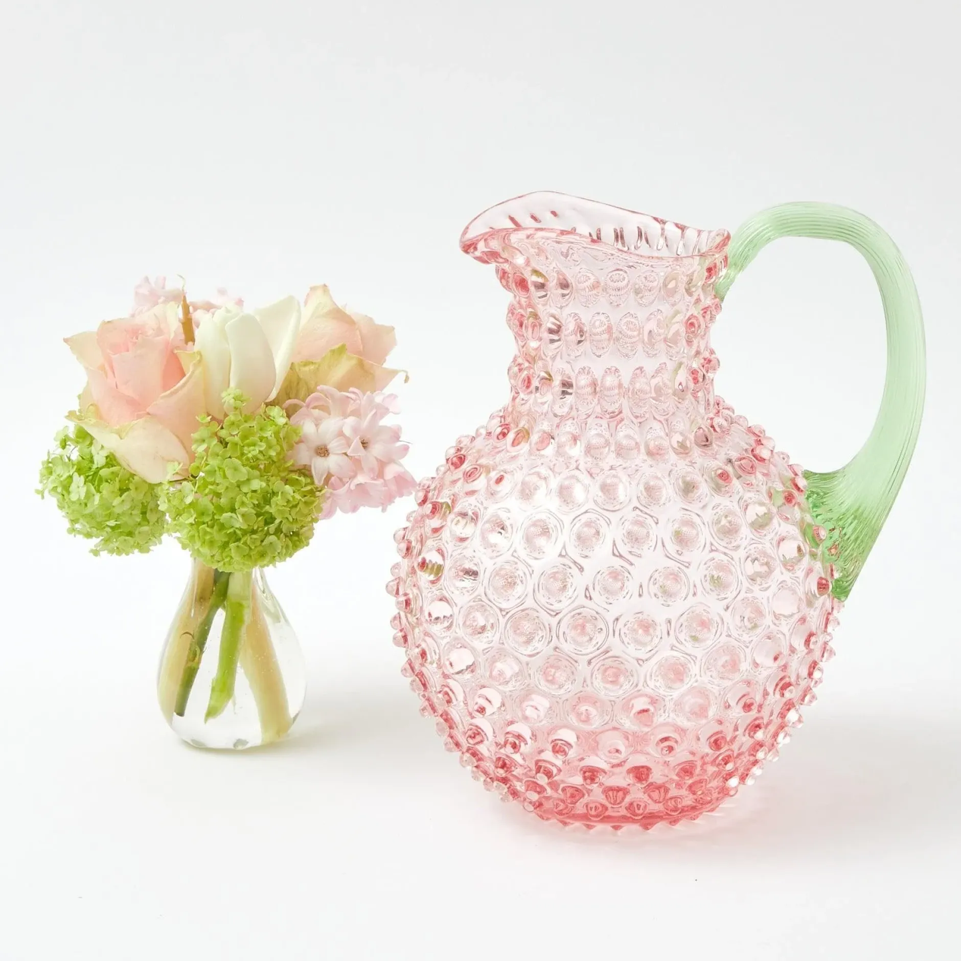Best Mrs. Alice Rose Hobnail Jug With Emerald Handle & Glasses (Set Of 6)
