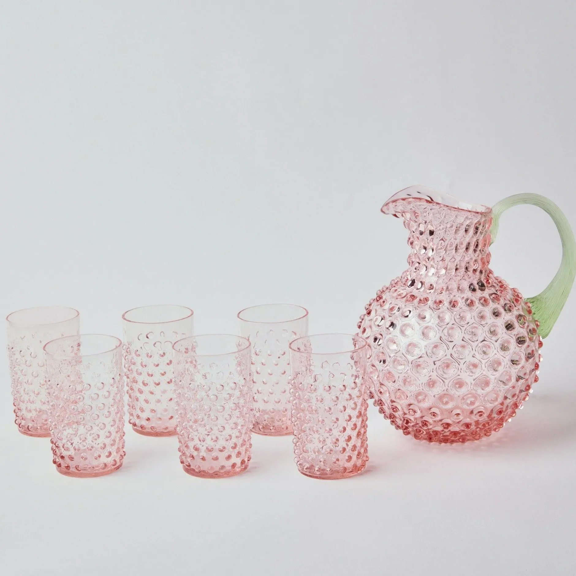 Outlet Mrs. Alice Rose Hobnail Jug With Emerald Handle & Glasses (Set Of 6)