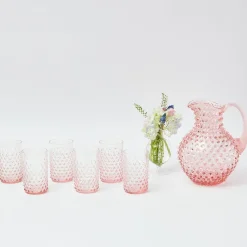 Best Mrs. Alice Rose Pink Hobnail Water Glasses & Jug Set