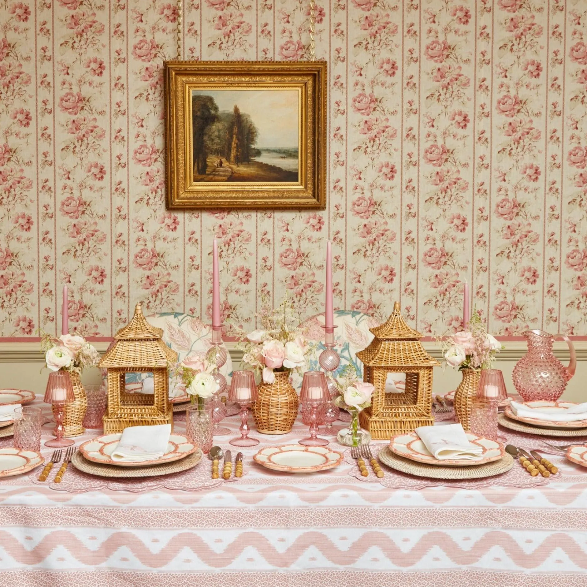 Mrs. Alice Rose Pink Hobnail Water Glasses & Jug Set