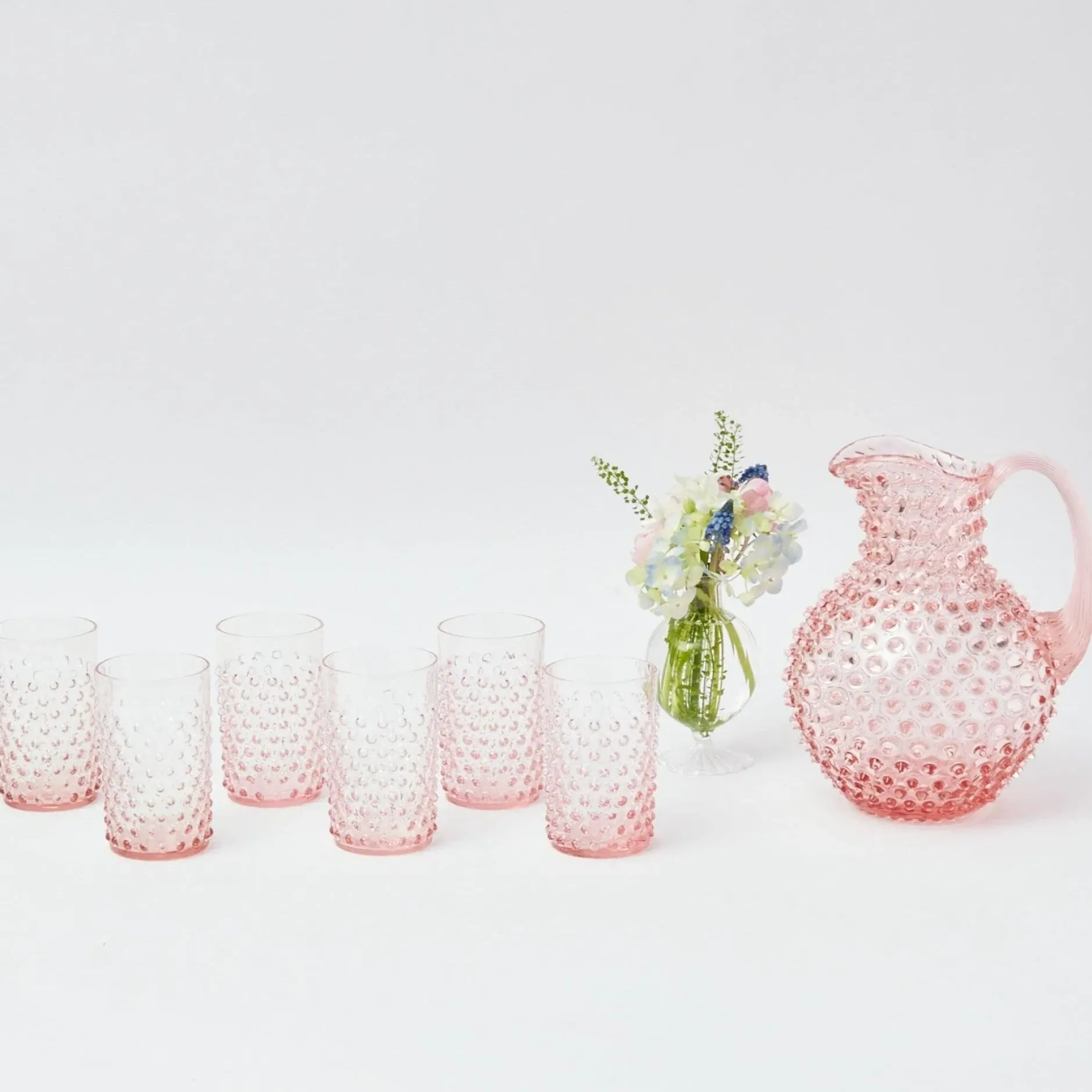 Mrs. Alice Rose Pink Hobnail Water Glasses & Jug Set