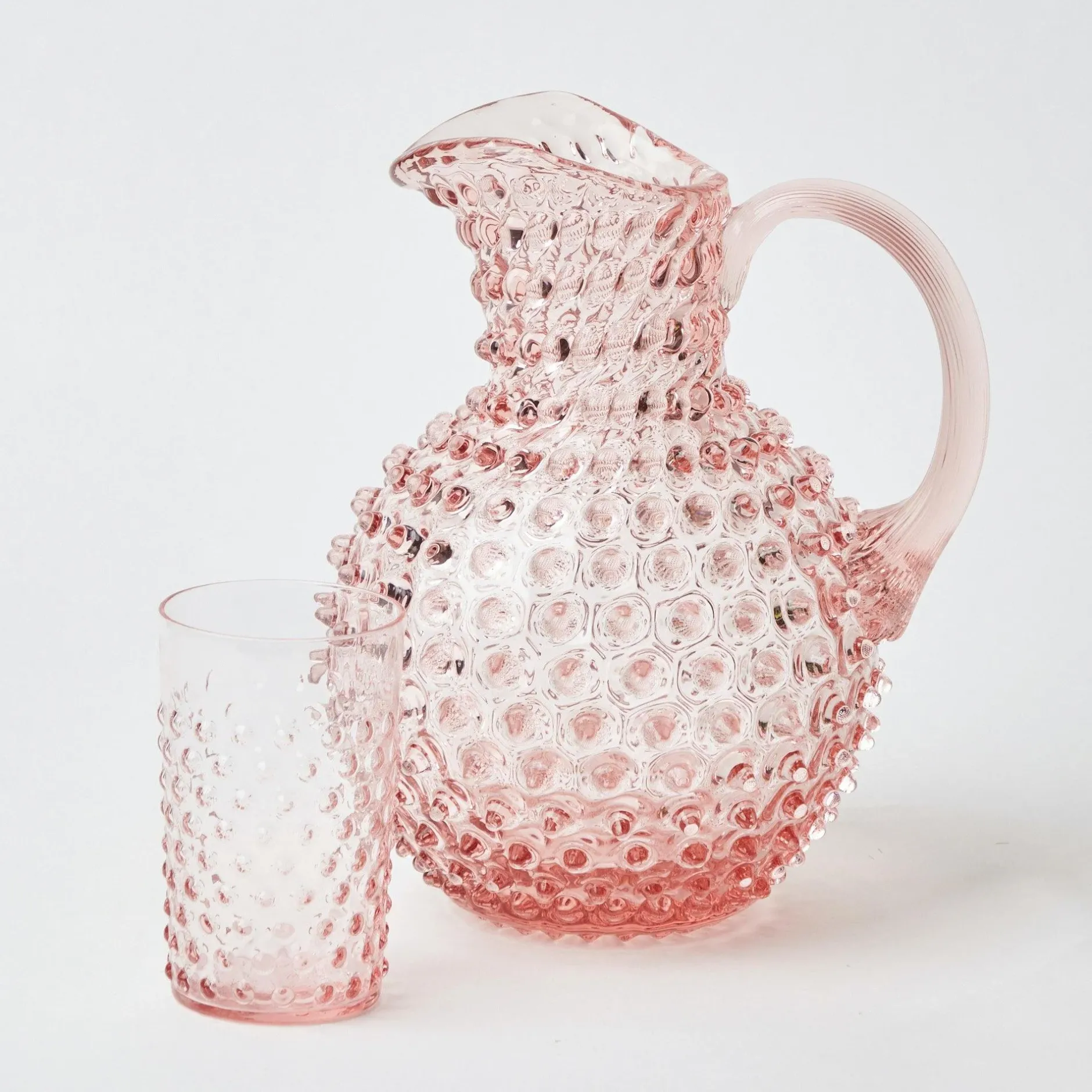 Mrs. Alice Rose Pink Hobnail Water Glasses & Jug Set