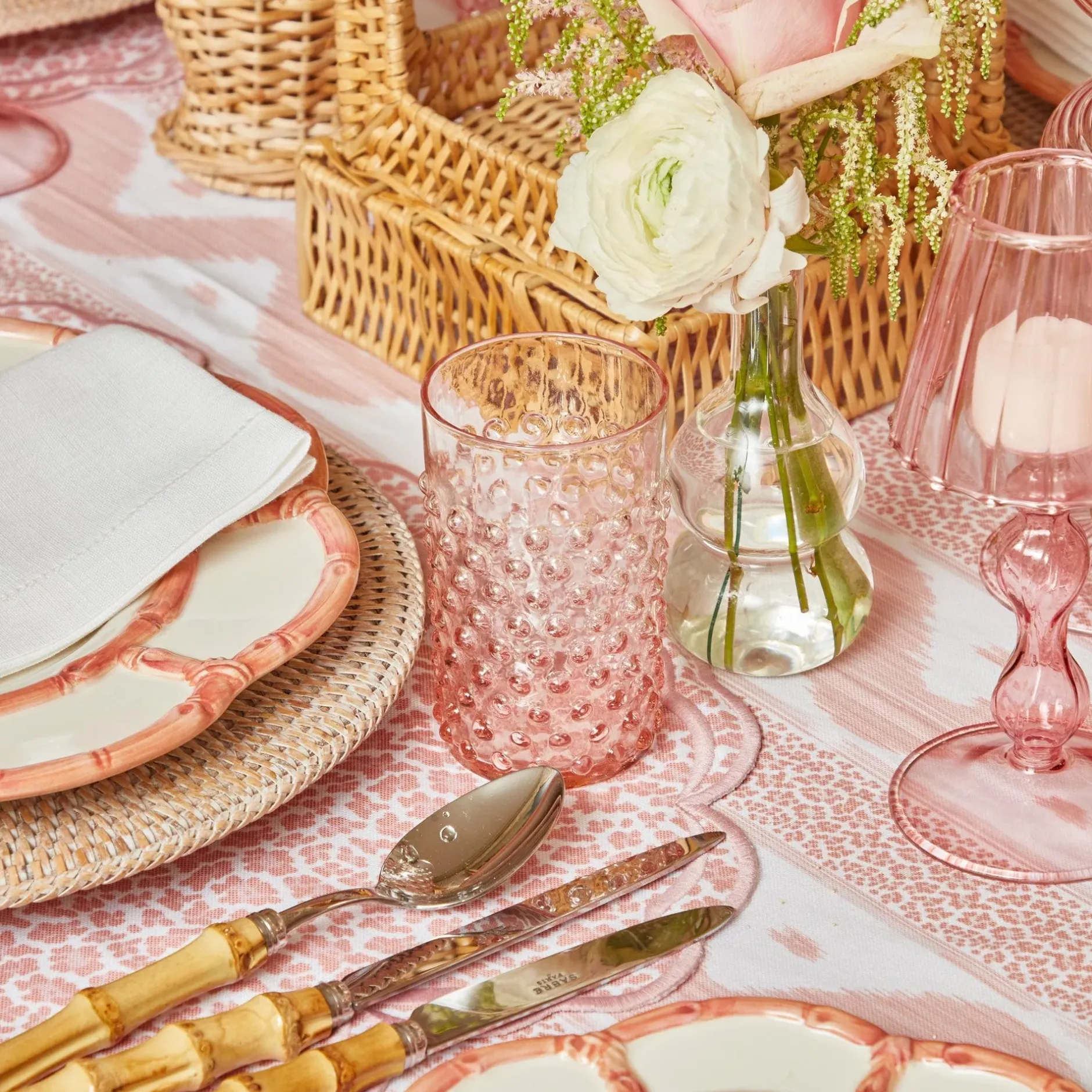 Mrs. Alice Rose Pink Hobnail Water Glasses & Jug Set