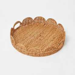 Best Mrs. Alice Round Rattan Scalloped Tray