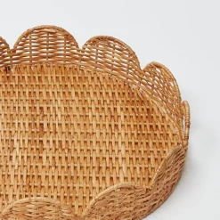 Best Mrs. Alice Round Rattan Scalloped Tray