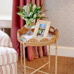 Discount Mrs. Alice Round Scalloped Rattan Tray With Stand
