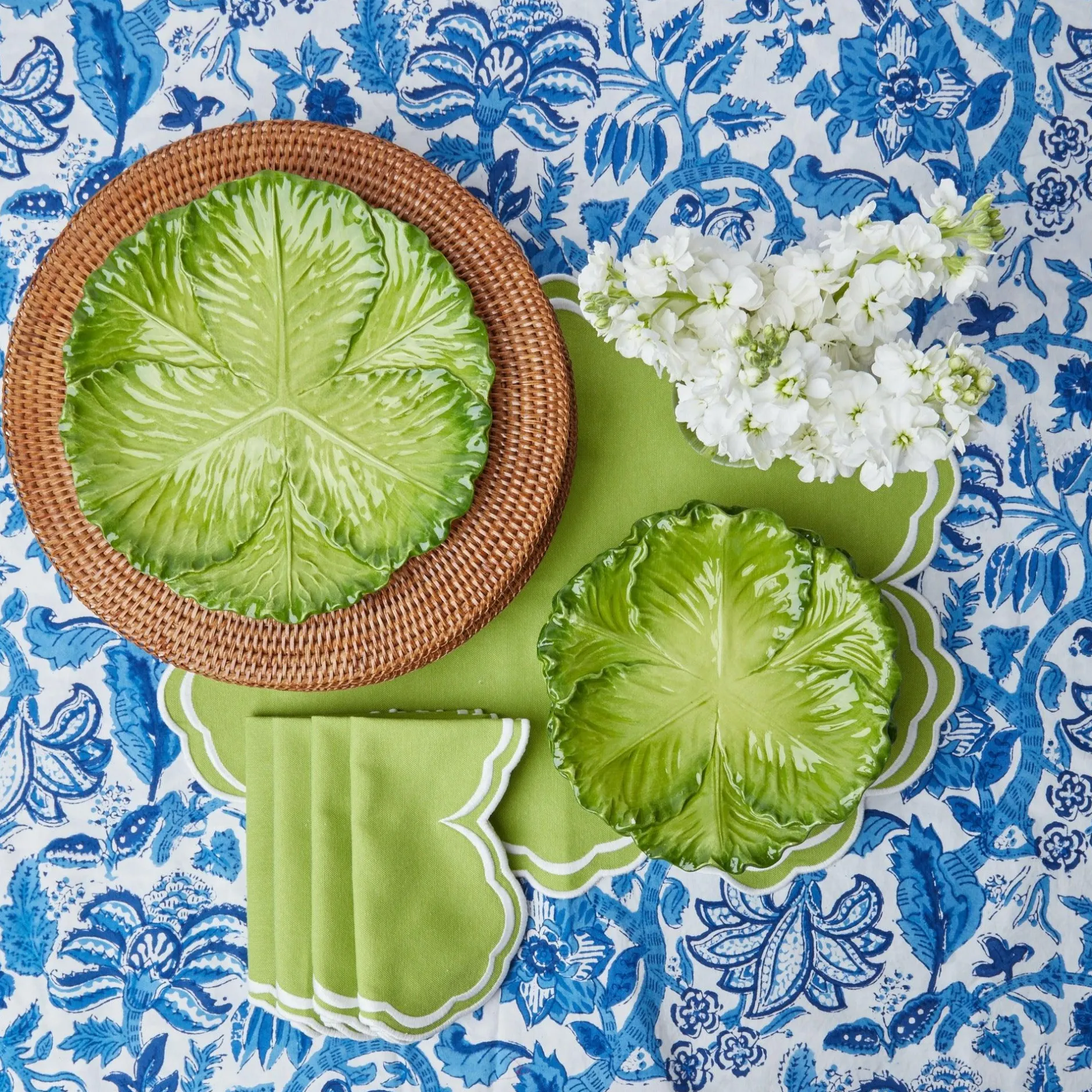 Clearance Mrs. Alice Serena Apple Green Scalloped Placemats (Set Of 4)
