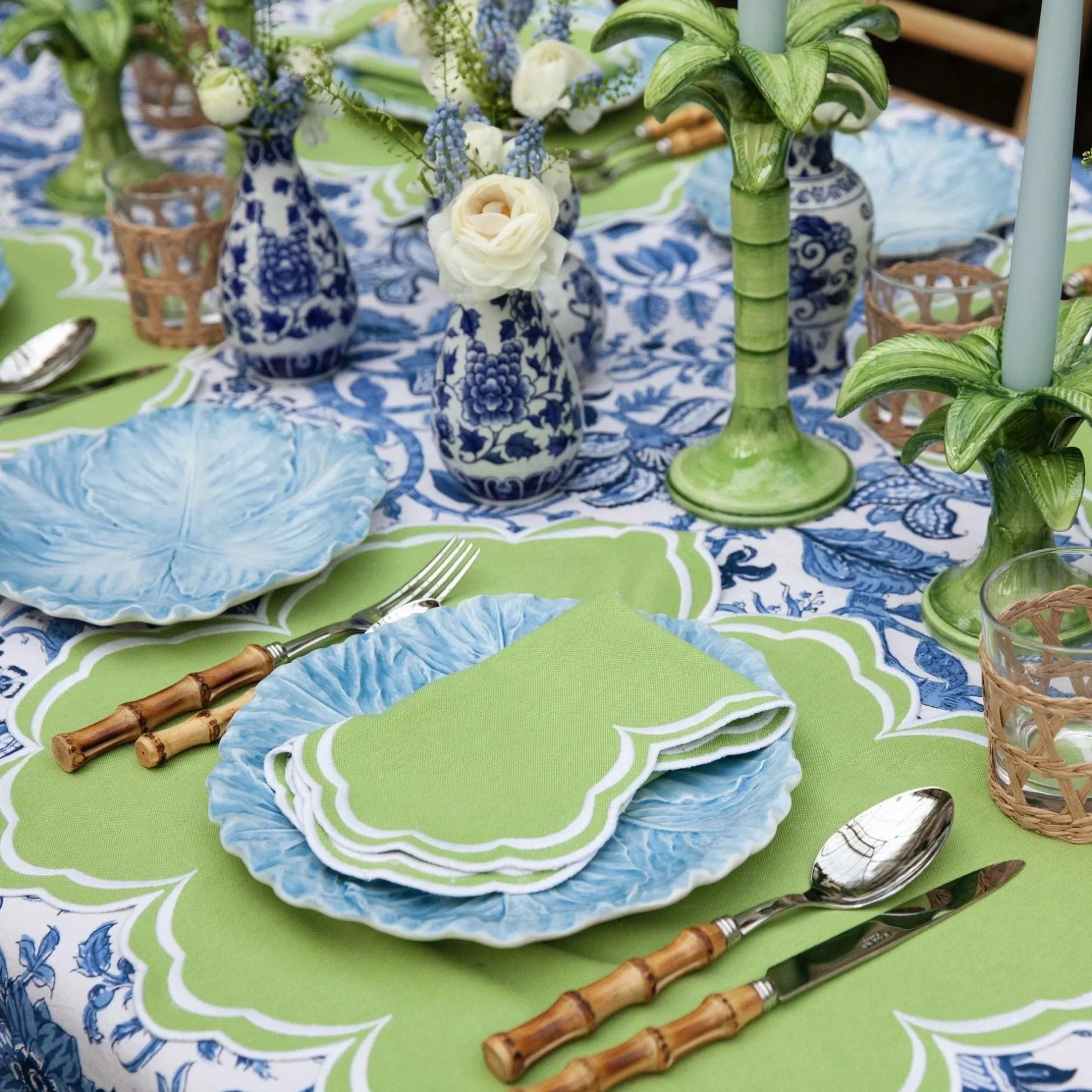Sale Mrs. Alice Serena Apple Green Scalloped Napkins (Set Of 4)