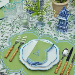 Best Mrs. Alice Serena Apple Green With Blue Napkins (Set Of 4)
