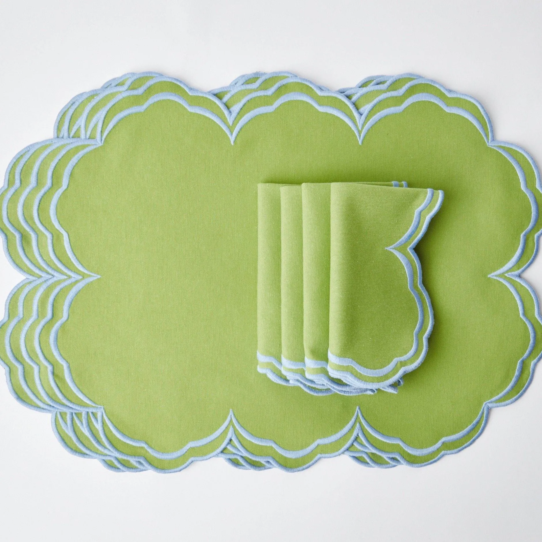 Discount Mrs. Alice Serena Apple Green With Blue Placemats (Set Of 4)