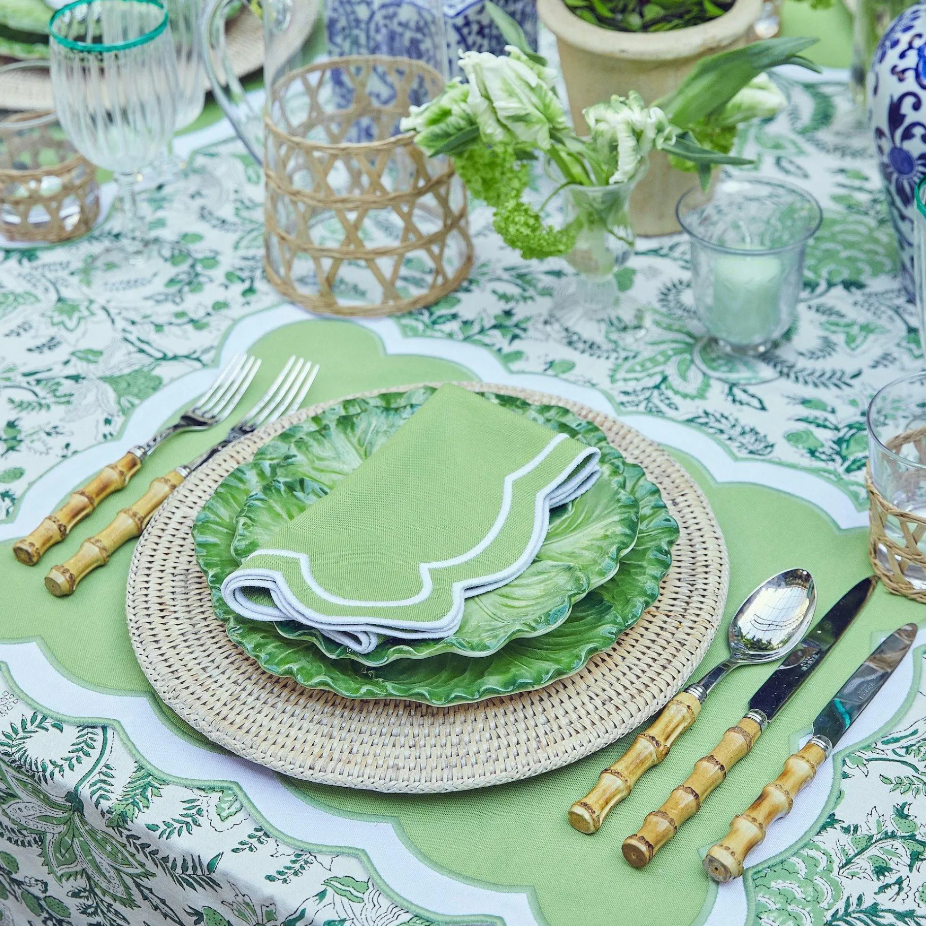 Clearance Mrs. Alice Serena Applique Green Napkins (Set Of 4)