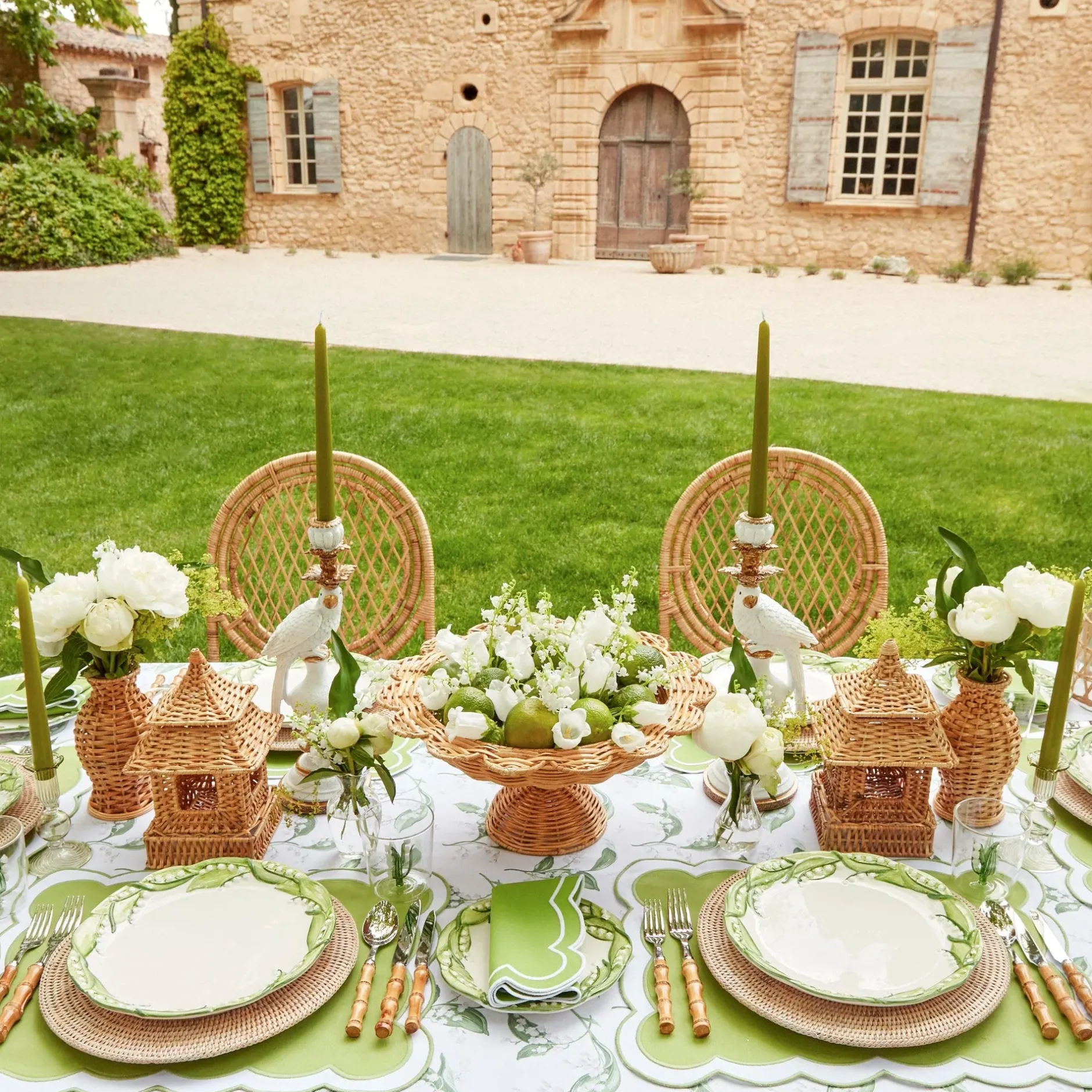 New Mrs. Alice Serena Applique Green Placemats & Napkins (Set Of 4)