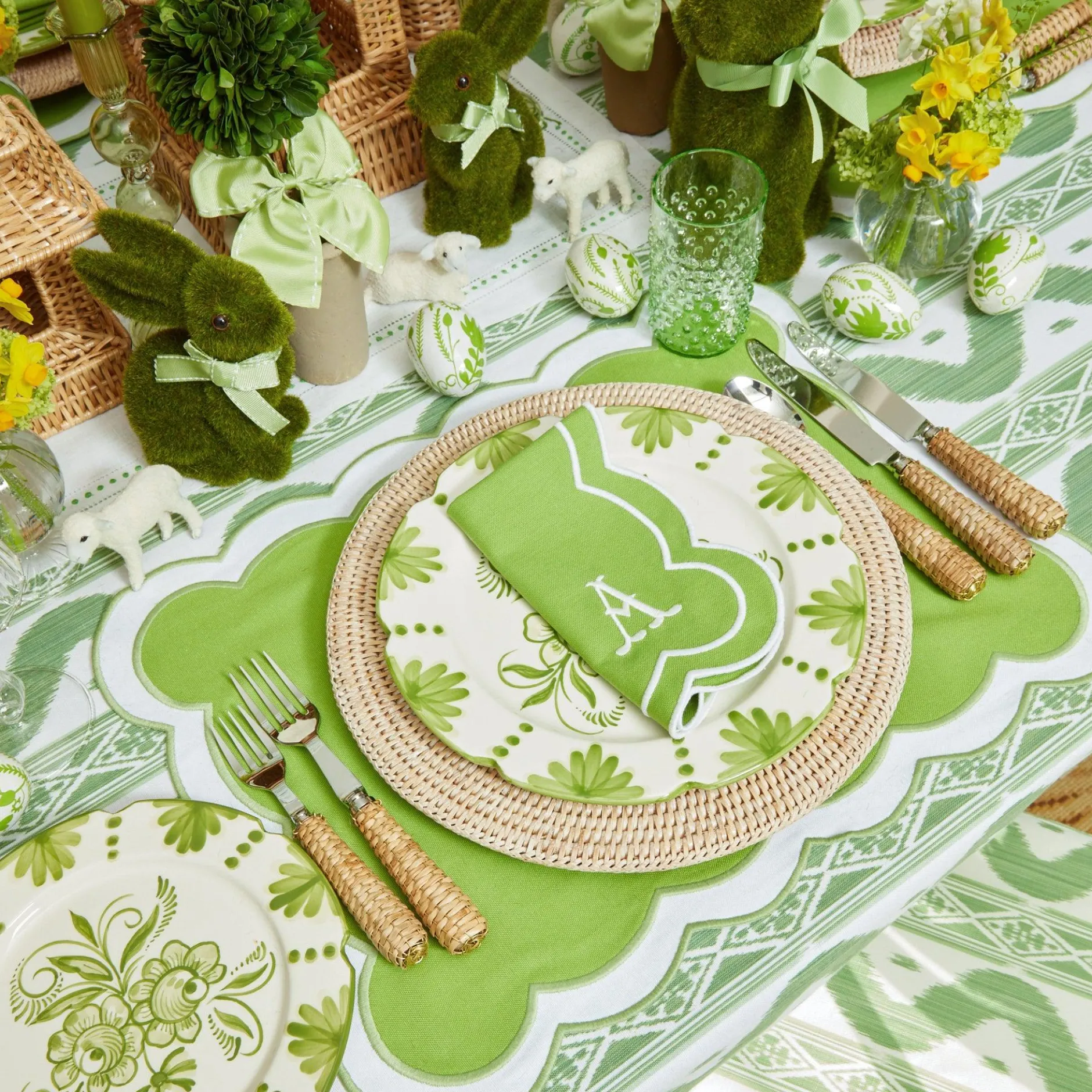 New Mrs. Alice Serena Applique Green Placemats & Napkins (Set Of 4)