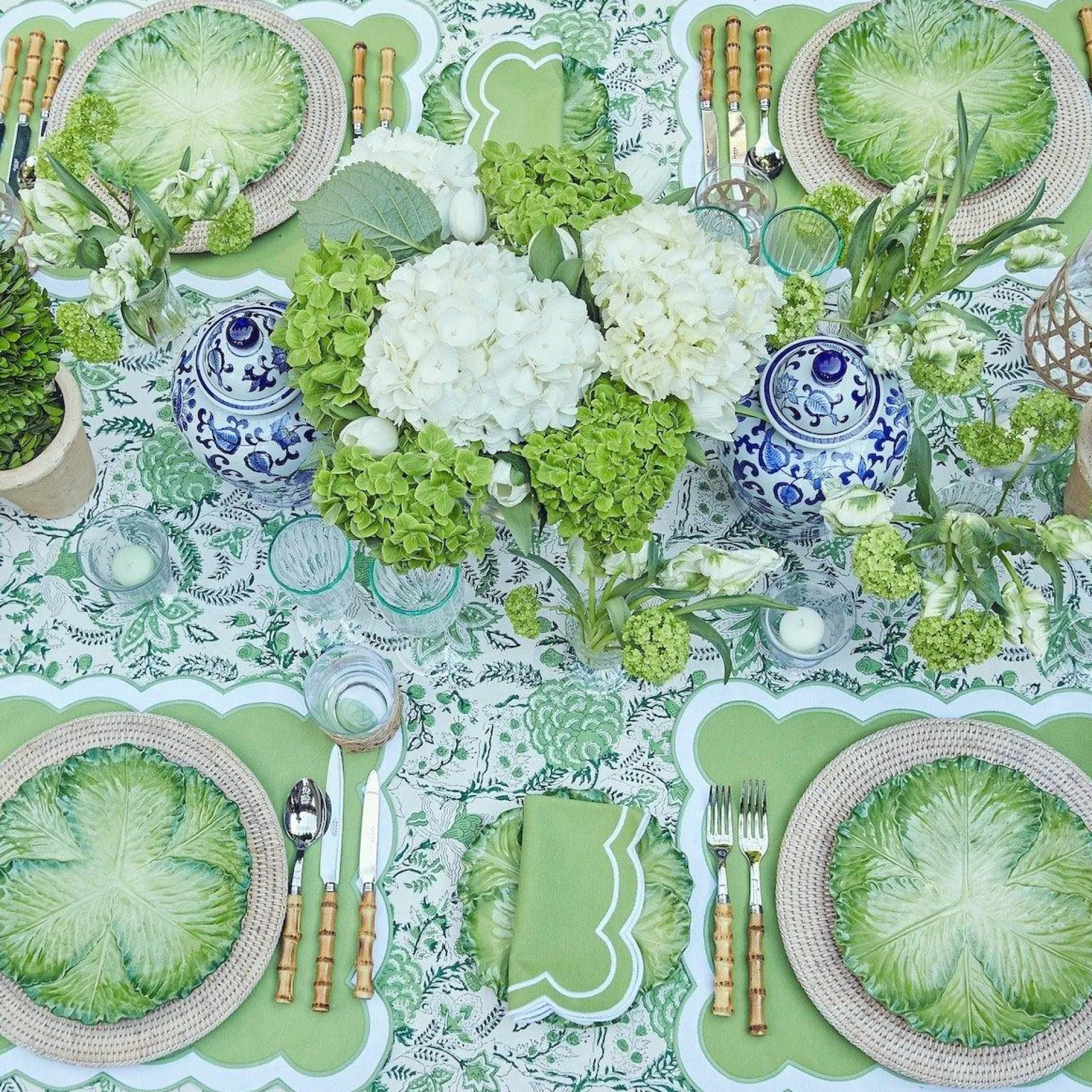 New Mrs. Alice Serena Applique Green Placemats & Napkins (Set Of 4)