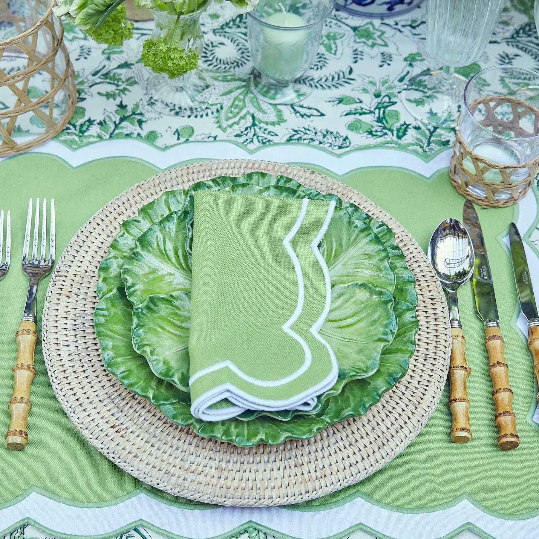 New Mrs. Alice Serena Applique Green Placemats & Napkins (Set Of 4)