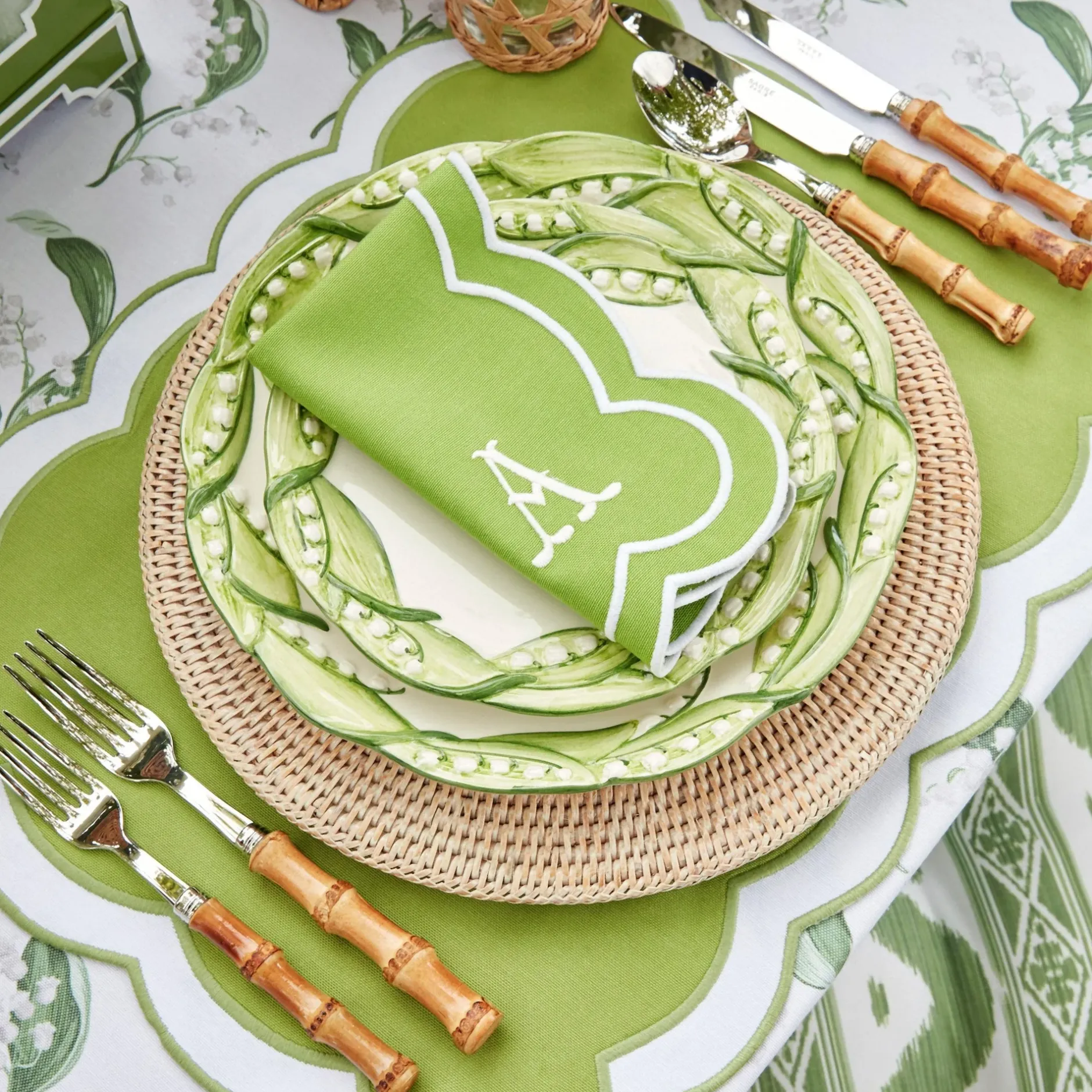 Clearance Mrs. Alice Serena Applique Green Placemats (Set Of 4)