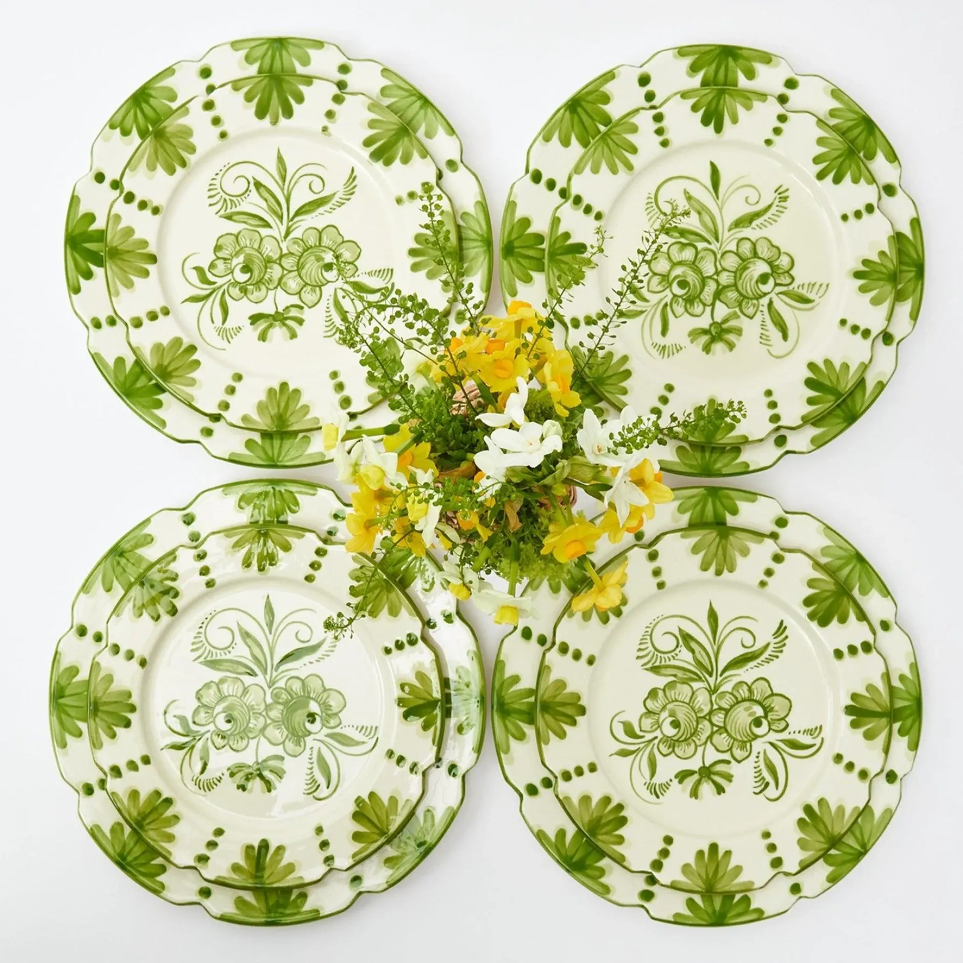 Best Mrs. Alice Seville Green Gardenia Dinner & Starter Plates (Set Of 8)