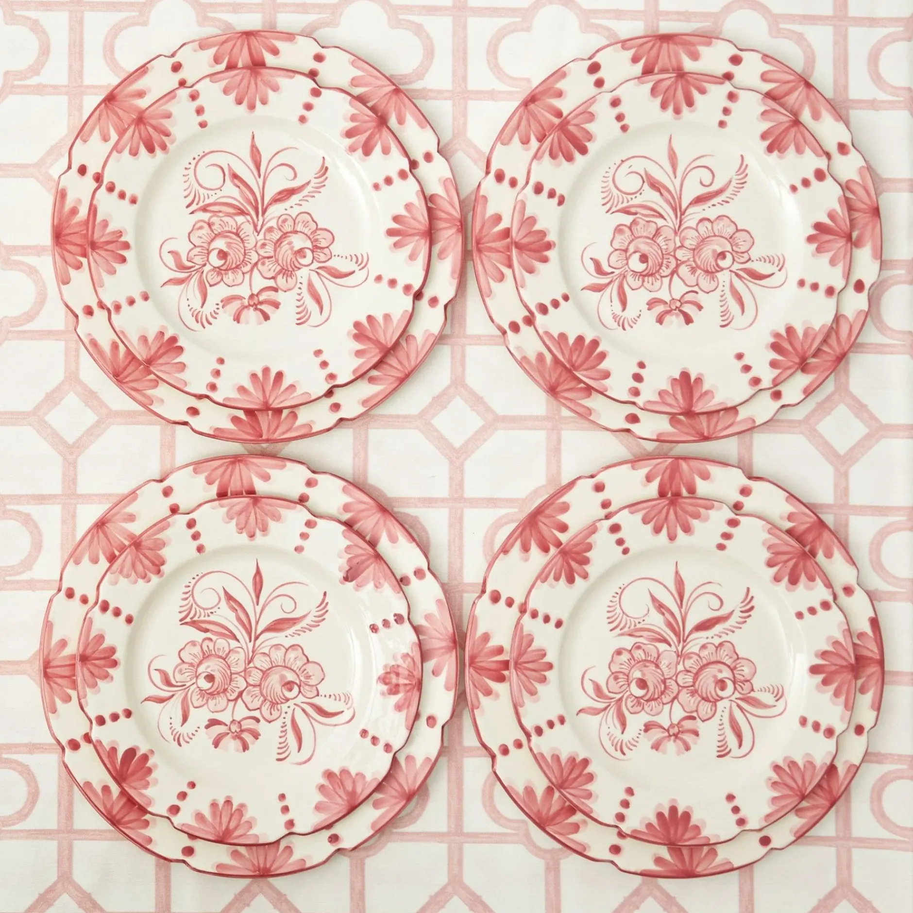 New Mrs. Alice Seville Pink Gardenia Dinner & Starter Plates (Set Of 8)