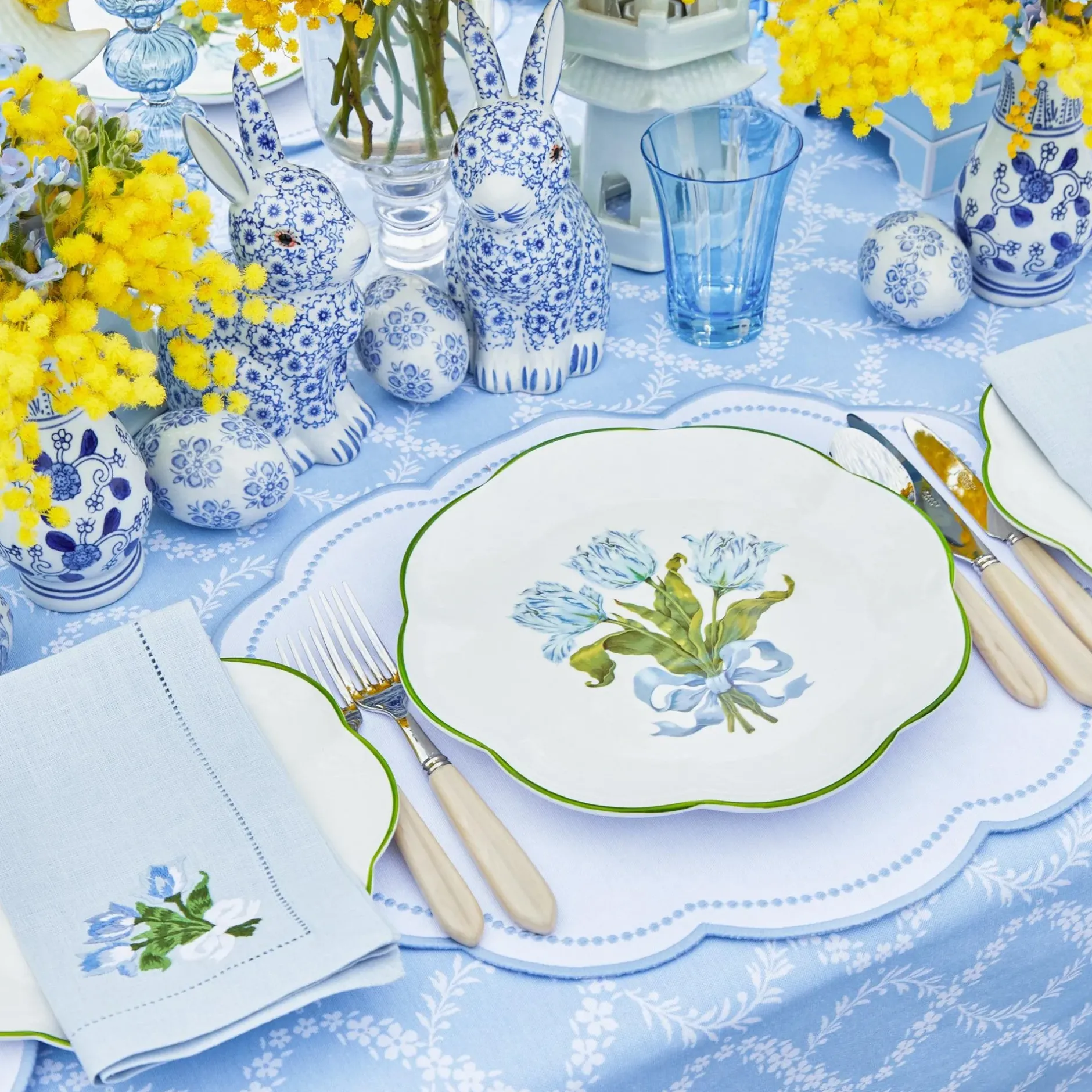 Hot Mrs. Alice Sky Blue Linen Tulip Napkins (Set Of 4)