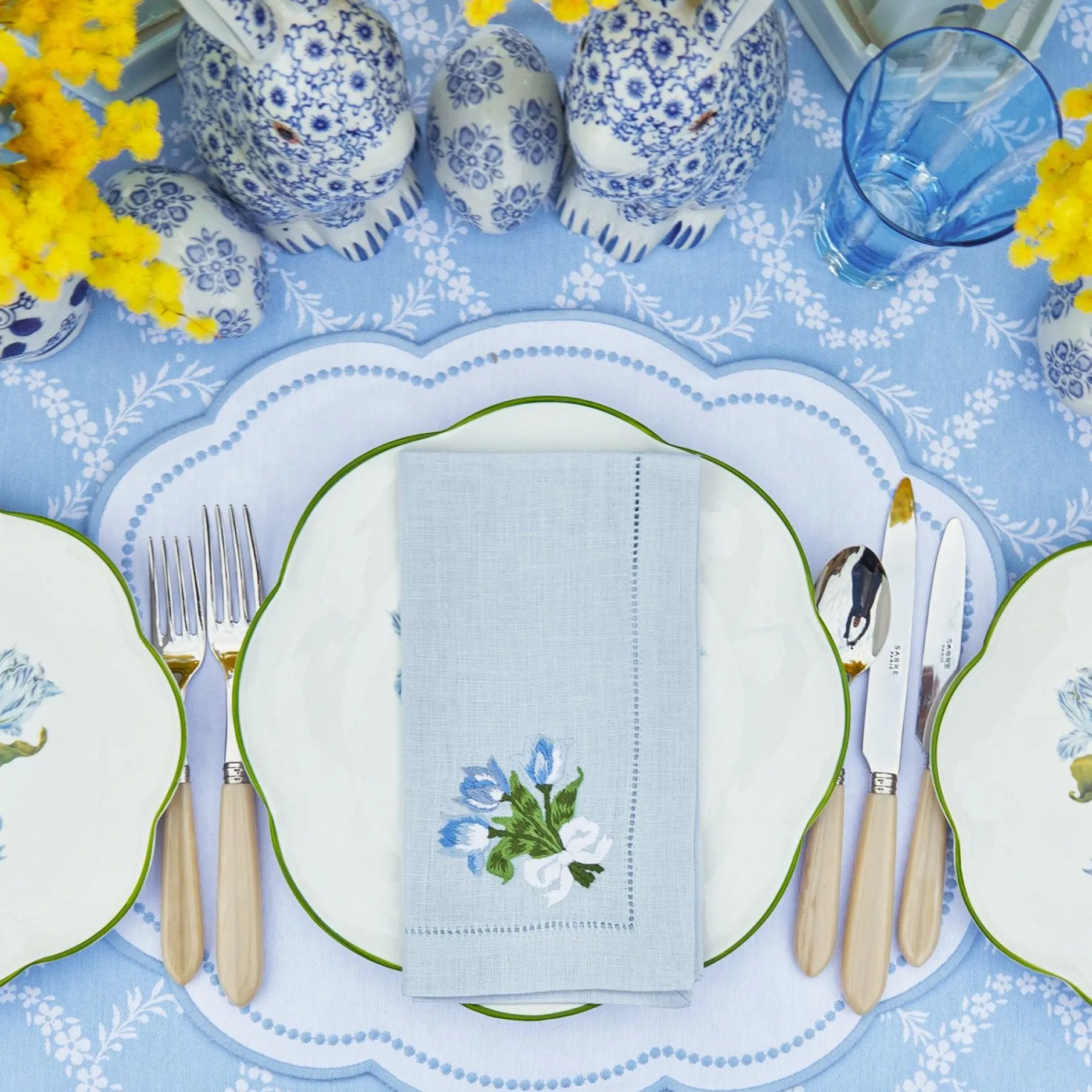 Hot Mrs. Alice Sky Blue Linen Tulip Napkins (Set Of 4)