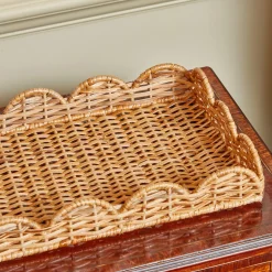Sale Mrs. Alice Small Scalloped Rattan Tray