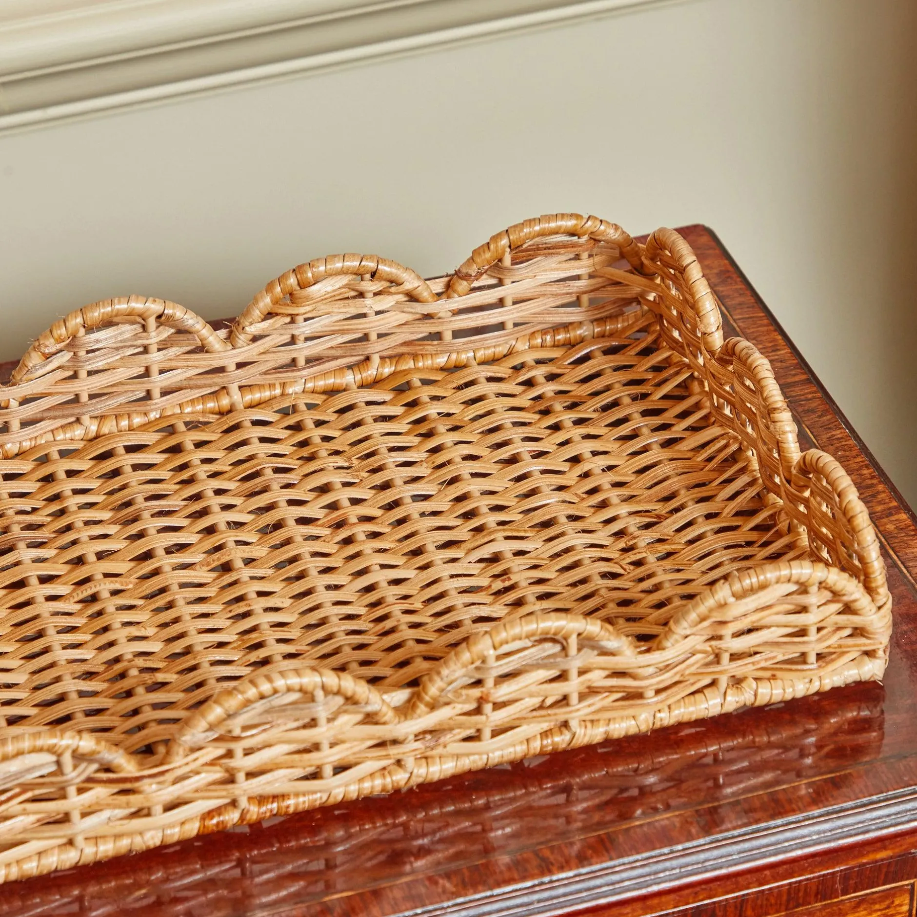 Sale Mrs. Alice Small Scalloped Rattan Tray