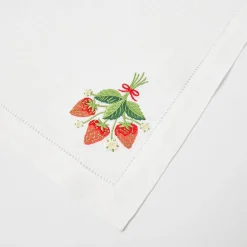 Online Mrs. Alice Strawberry White Linen Embroidered Napkins (Set Of 4)