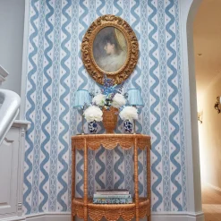 Hot Mrs. Alice Tall Rechargeable Lamp With Baby Blue Lotus Lampshade
