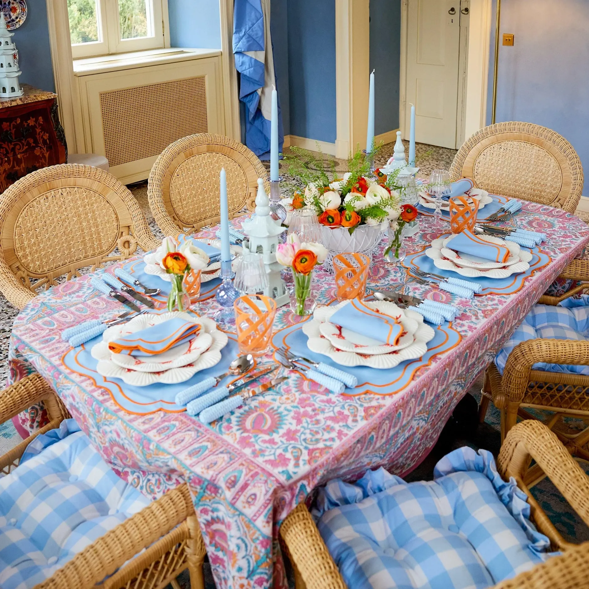 Discount Mrs. Alice Valentina & Sylvie Blue/Orange Linen Set