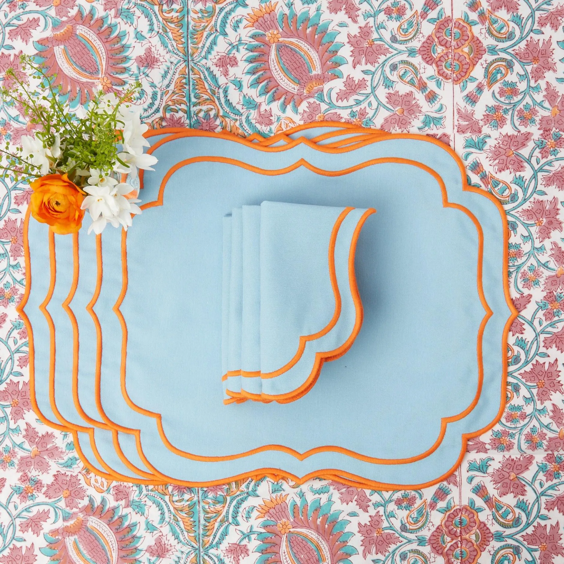 Discount Mrs. Alice Valentina & Sylvie Blue/Orange Linen Set