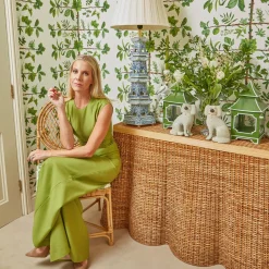 Online Mrs. Alice Vivienne Rattan Scalloped Console Table