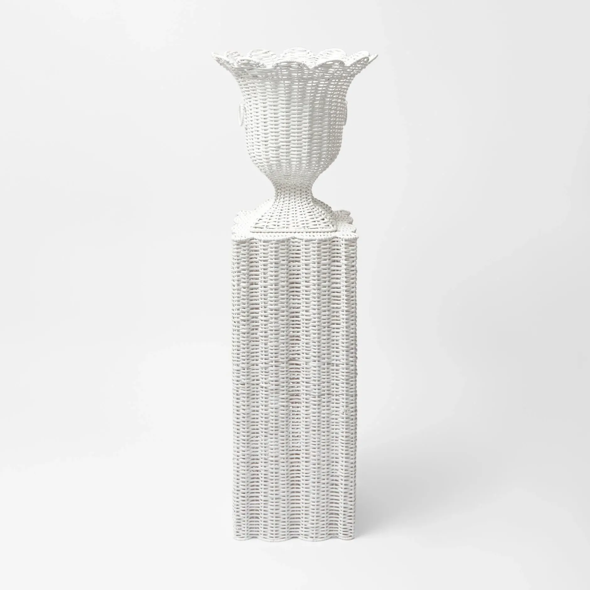 Clearance Mrs. Alice White Liliana Scalloped Rattan Pedestal And Urn