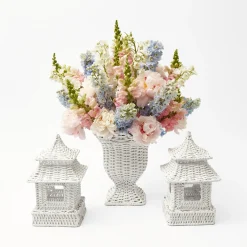 Clearance Mrs. Alice White Rattan Pagoda & Urn Vase Set