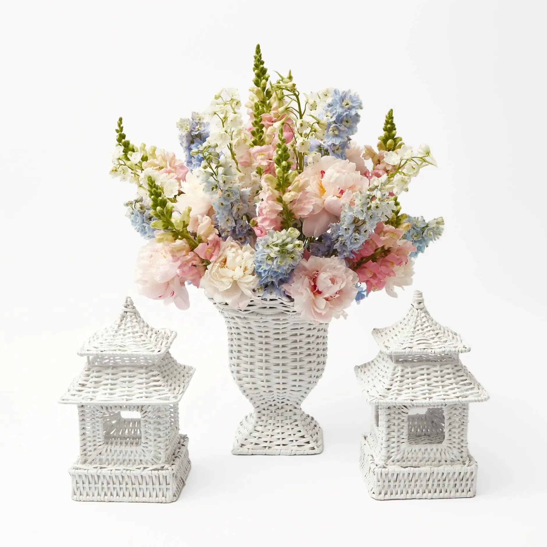 Best Mrs. Alice White Rattan Pagoda & Urn Vase Set