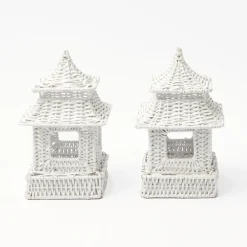 Best Mrs. Alice White Rattan Pagoda & Urn Vase Set