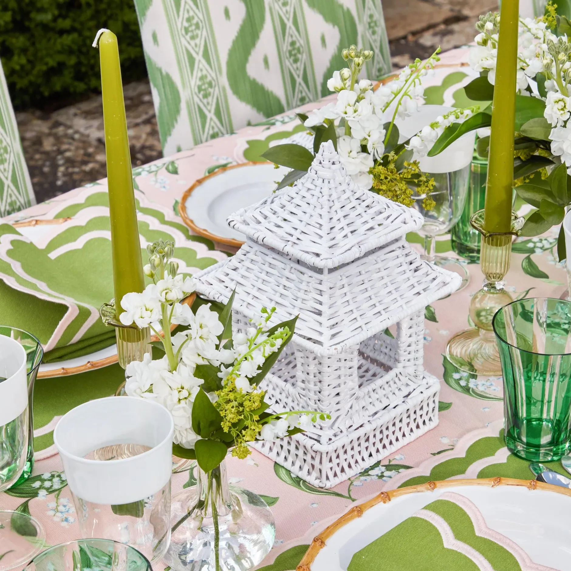 Mrs. Alice White Rattan Pagoda Lantern Set