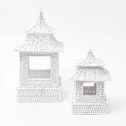 Online Mrs. Alice White Rattan Pagoda Lantern Set