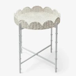 Clearance Mrs. Alice White Rattan Round Scalloped Tray With Stand