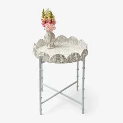 Clearance Mrs. Alice White Rattan Round Scalloped Tray With Stand