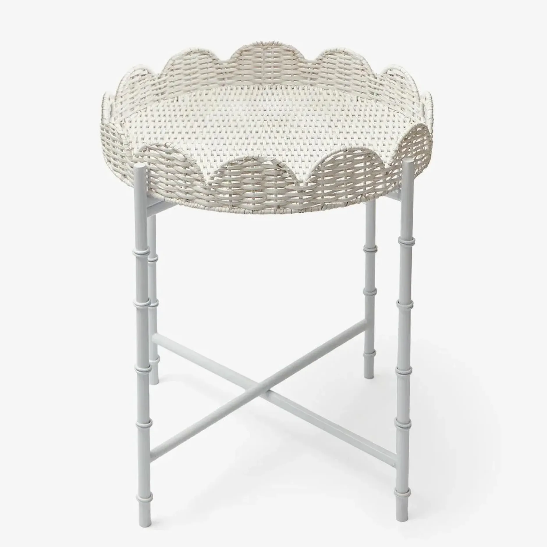 Discount Mrs. Alice White Rattan Round Scalloped Tray With Stand