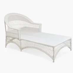 Online Mrs. Alice White Rattan Sun Lounger With Blue Ikat Cushion