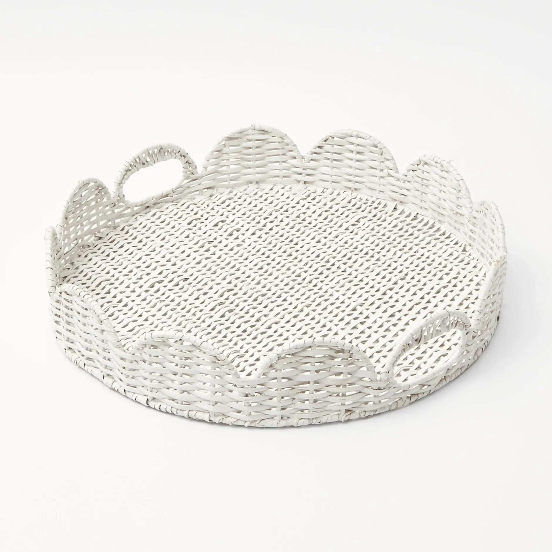 Outlet Mrs. Alice White Round Scalloped Rattan Tray