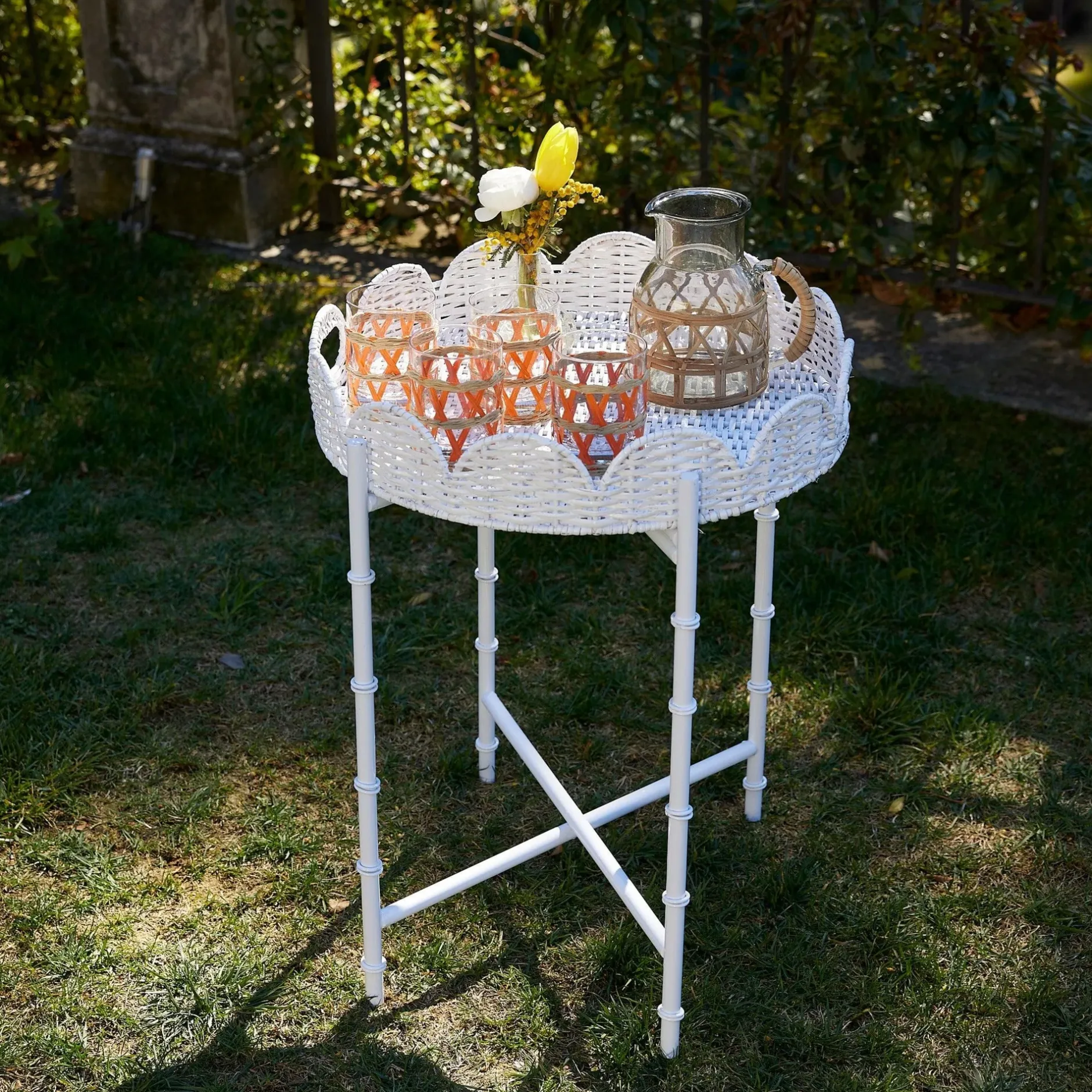Discount Mrs. Alice White Round Scalloped Rattan Tray