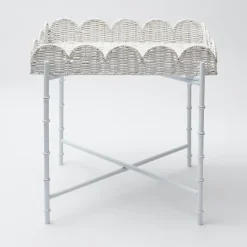 Hot Mrs. Alice White Scalloped Rattan Tray With Stand